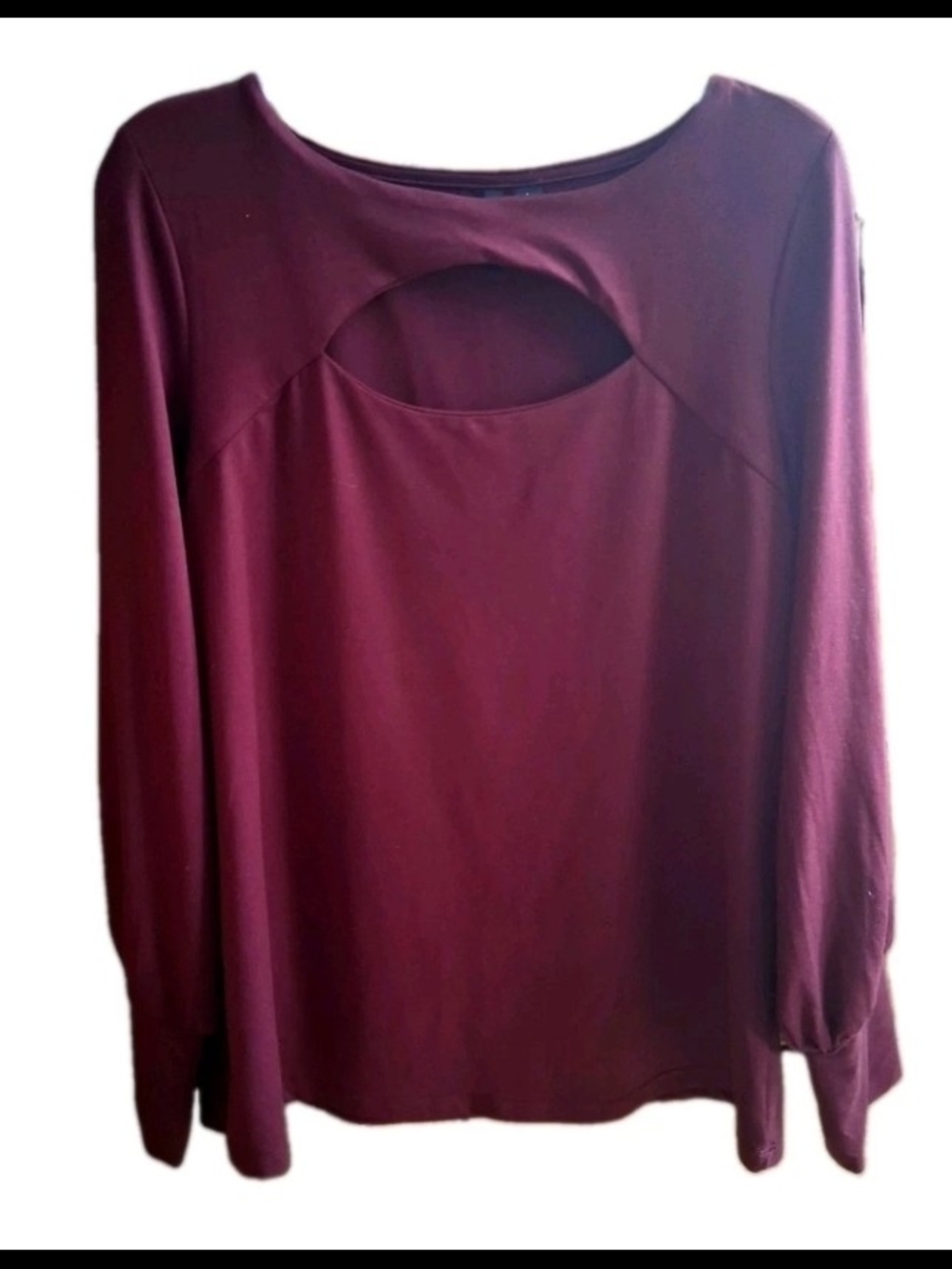 Versona Long Sleeve Shirt Womens Lg Burgundy Cuff Sleeve, Chest Cut Out